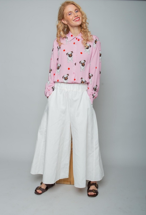 Emily van den bergh - blouson bluse - mops - print - rose dogs