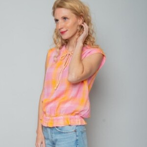 Emily van den bergh - damen - bluse - peach pink check