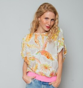 emily van den bergh - damenbluse - taupe multi leaves - shirt